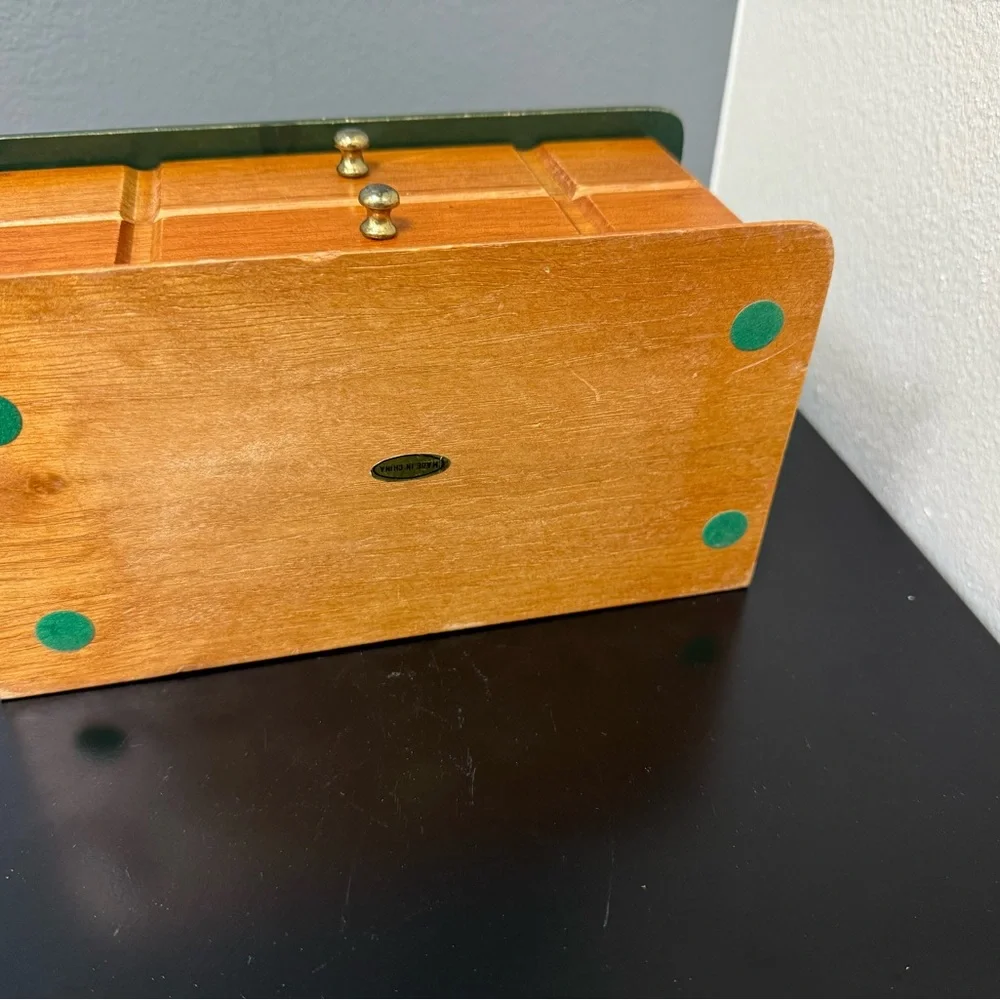 Vintage‎ solid Wooden jewelry Storage Box with Green Lid Mirror & two drawers